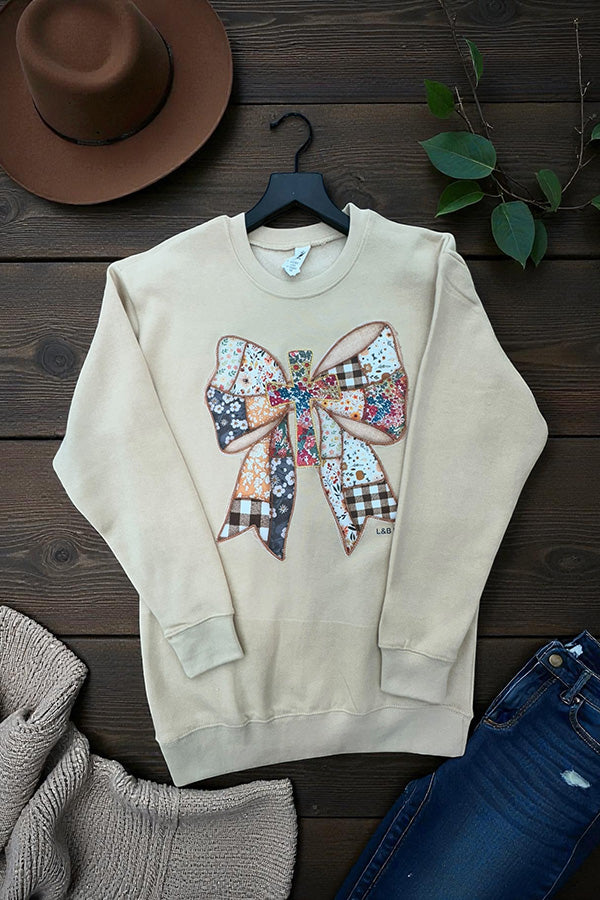 LBL SS DTF FLORAL BOW - CREAM