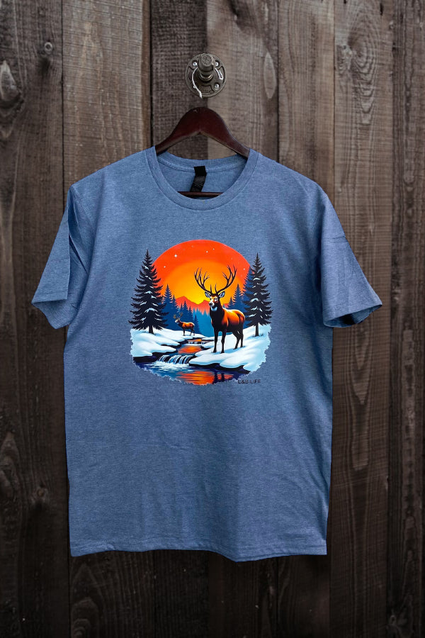 GILDAN DTF WINTER DEERS  - HEATHER NAVY