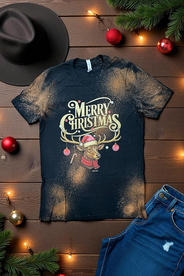 BC BL DTF DEER MERRY CHRISTMAS - BLEACHED BLACK
