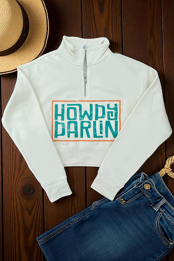 DIST CROP SWEATSHIRT DTF HOWDY DARLING - CREAM
