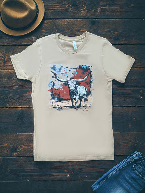 BC DTF PAINT LONGHORN TEE  - SANDUNE