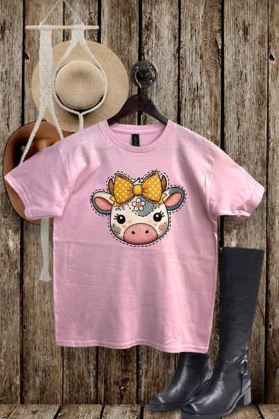 GILDAN KIDS DTF BOW COW - PINK