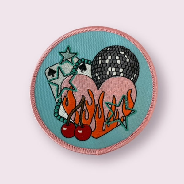 DISCO FIRE HEART HAT PATCH