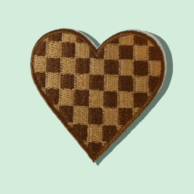 BROWN CHECKER HEART HAT PATCH