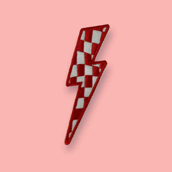 RED CHECKER BOLT HAT PATCH