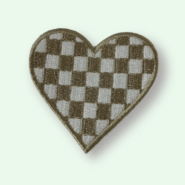 GREY CHECKER HEART HAT PATCH