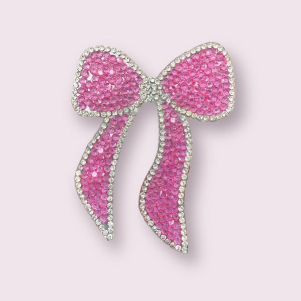 PINK RHINESTONE BOW HAT PATCH