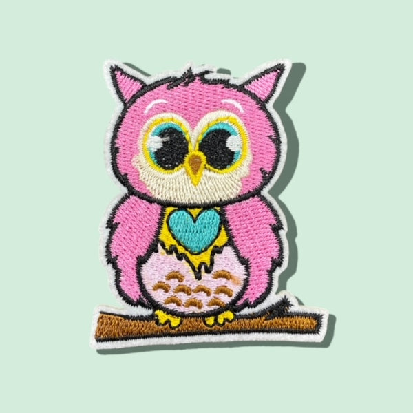 PINK HEART OWL HAT PATCH