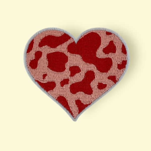 RED COWHIDE HEART HAT PATCH