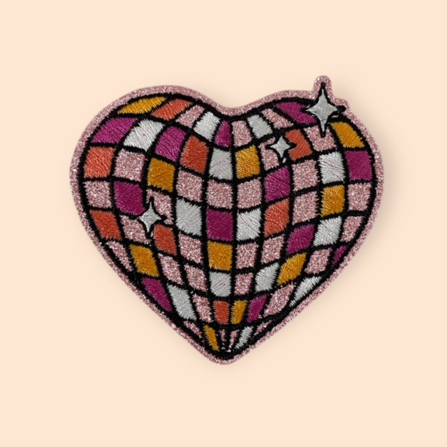 DISCO GLITTER HEART HAT PATCH