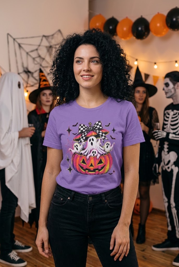 BC DTF PUMPKIN GHOST TEE - HEATHER PURPLE