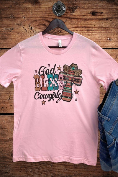 BC GOD BLESS COWGIRLS Soft WESTERN Graphic T SHIRT - PINK