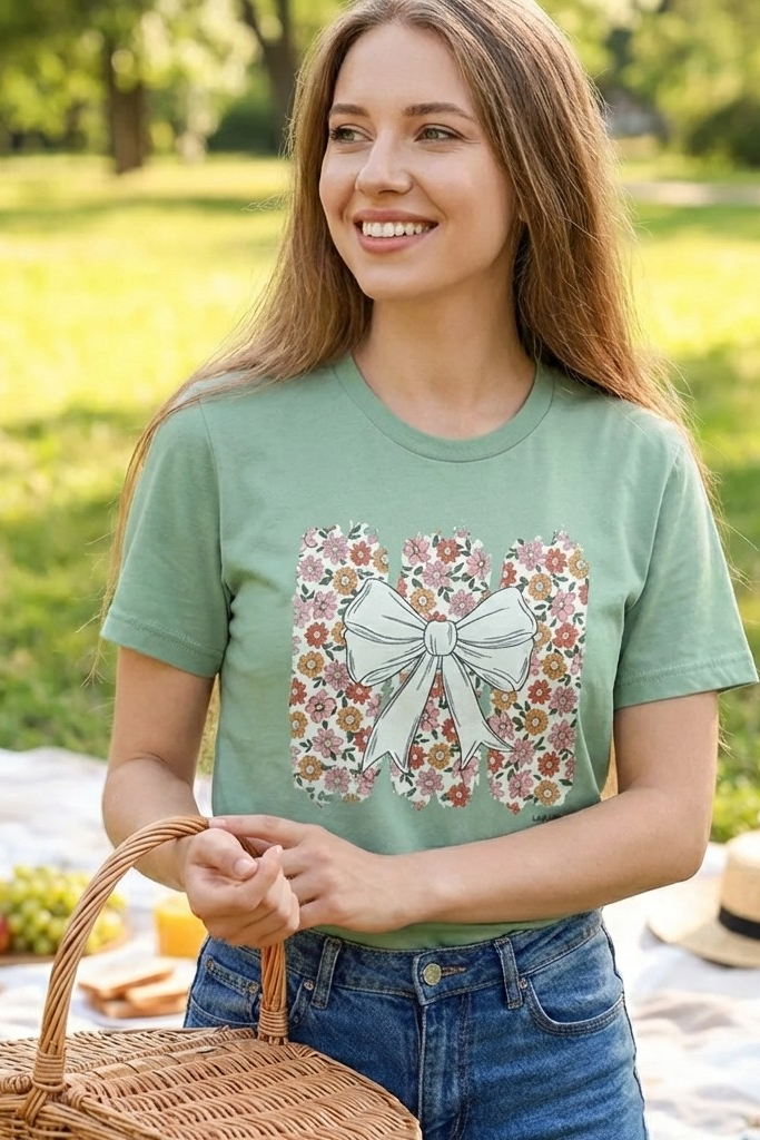 BC DTF FLORAL BOW TEE - SAGE