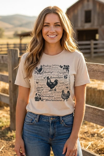 BC DTF CHICKEN WORDS TEE - PEACH