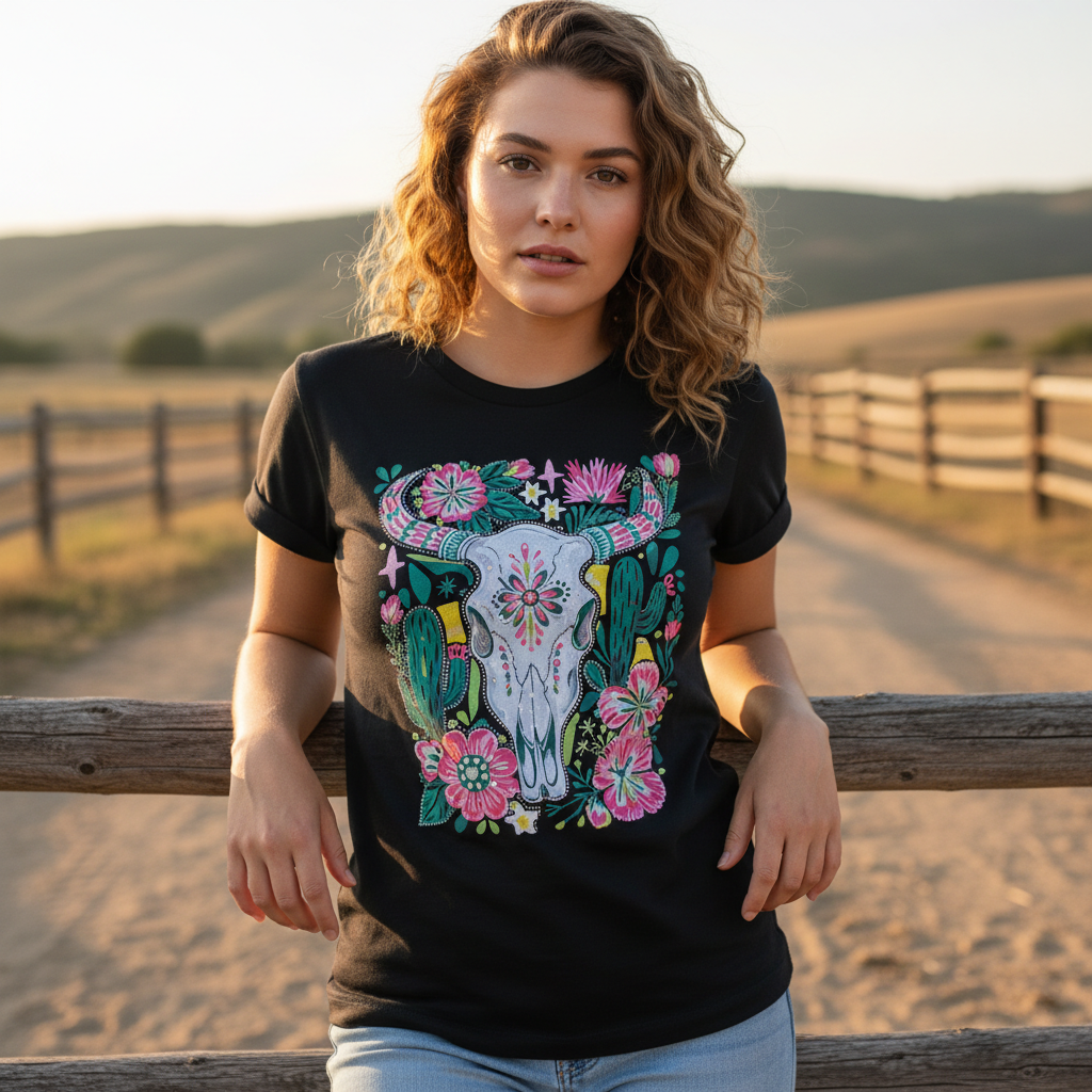 BC DTF RHINESTONE STEER - BLACK