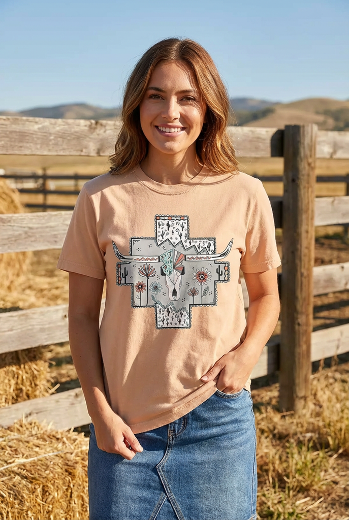 CC DTF AZTEC STEER  - PEACH