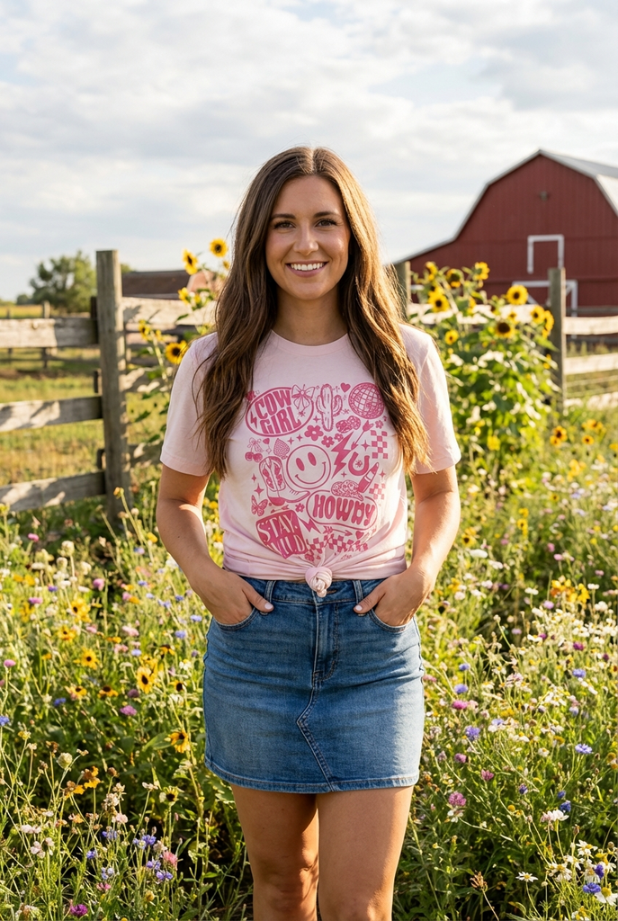 BC DTF HOWDY COWGIRL TEE - LIGHT PINK