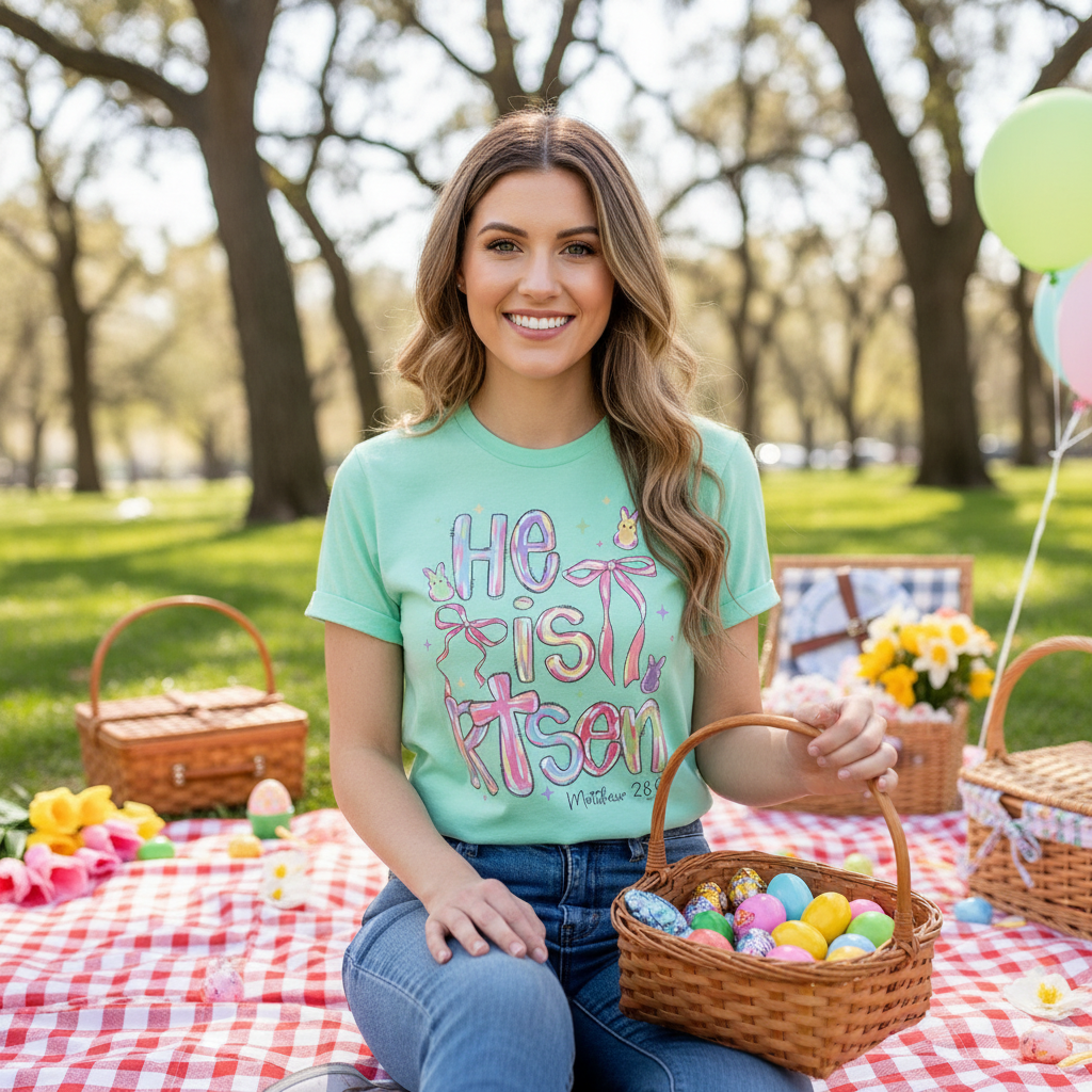 BC DTF HE IS RISEN TEE -MINT