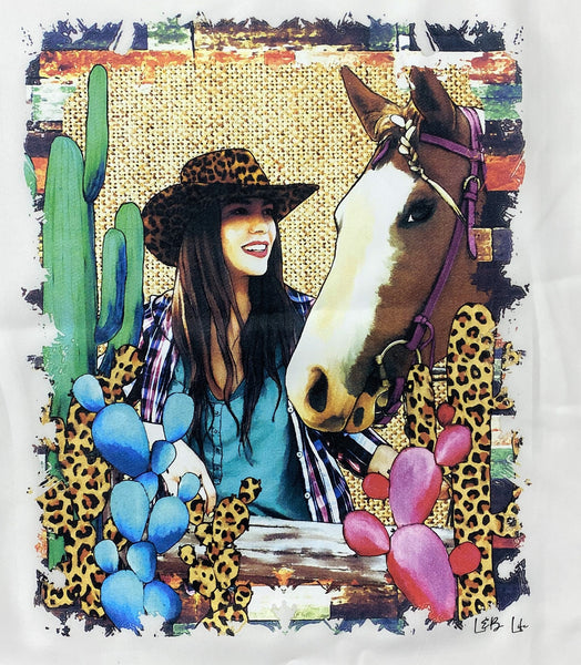 COWGIRL HORSE WITH LEOPARD HAT