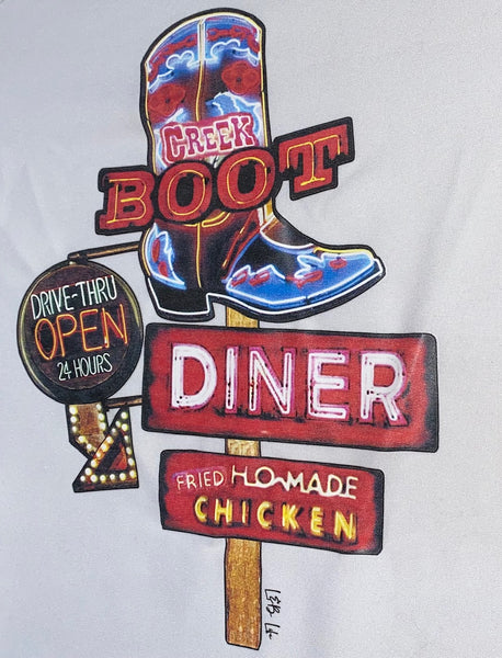 CREEK BOOT DINER FRIED HOMEMADE CHICKEN DRIVE THRU OPEN 24 HOURS