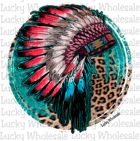 INDIAN HEADRESS WITH LEO BACKGROUND