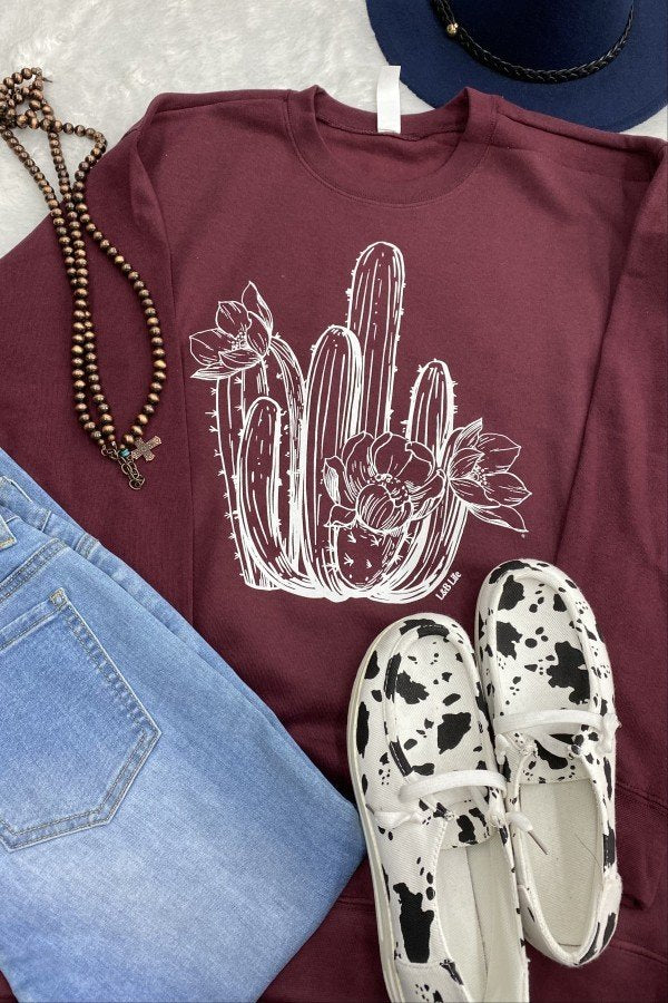 LBL SWEAT WHITE CACTUS- MAROON