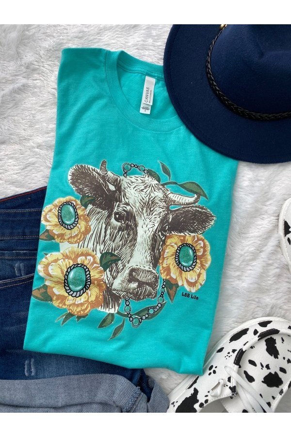BC SUNFLOWER COW- TURQUOISE